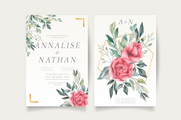 Wedding invitation template with beautiful flowers