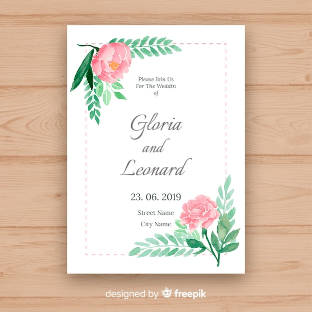 Wedding invitation template with beautiful peony flowers