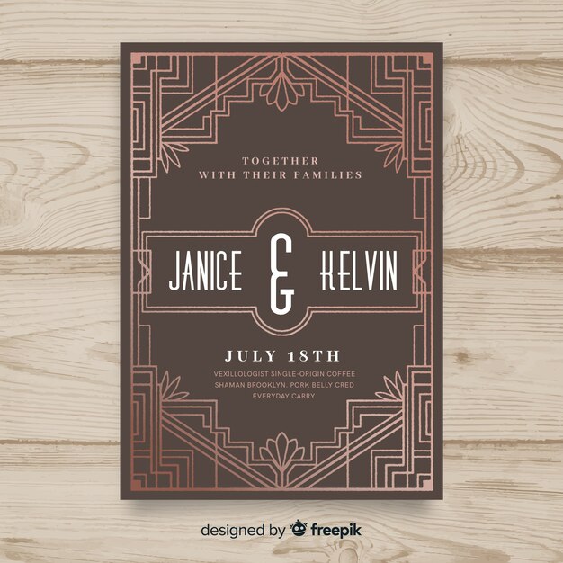 Wedding invitation template with elegant art deco concept