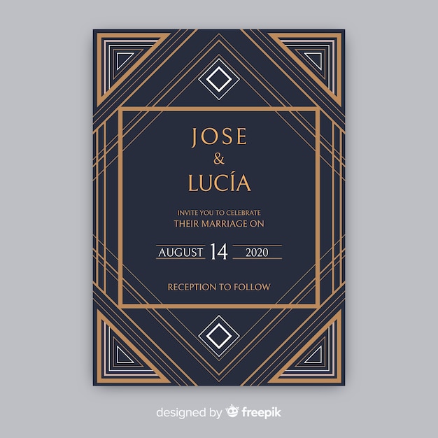 Wedding invitation template with elegant art deco concept