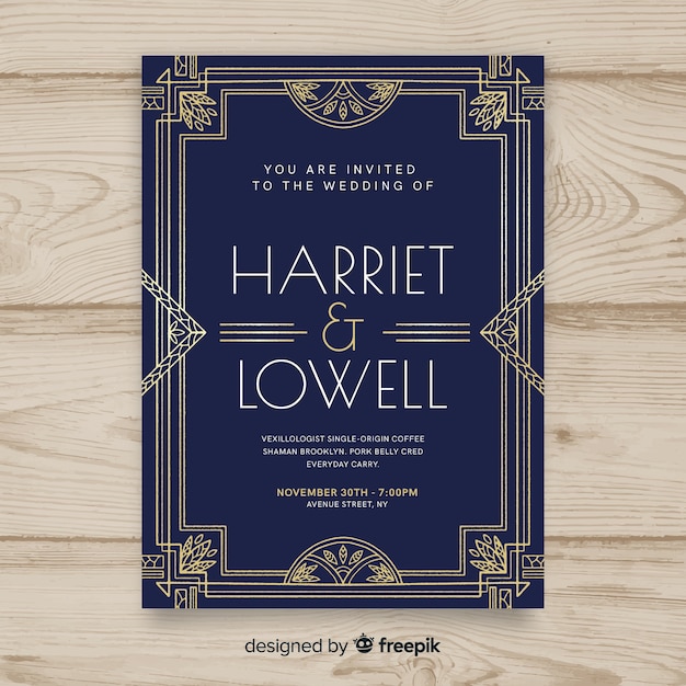 Wedding invitation template with elegant art deco design