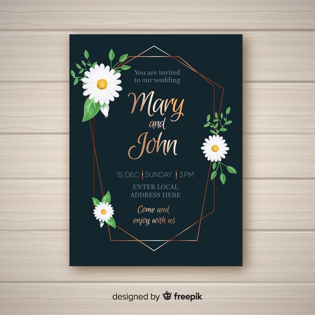 Wedding invitation template with floral elements