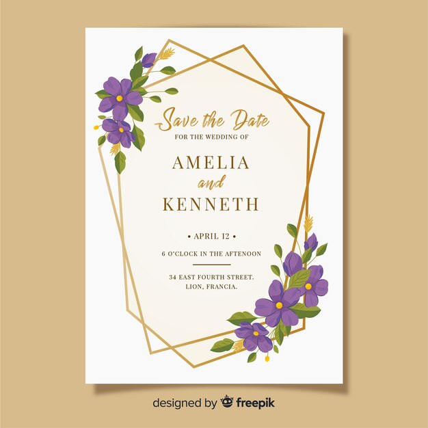 Wedding invitation template with floral frame