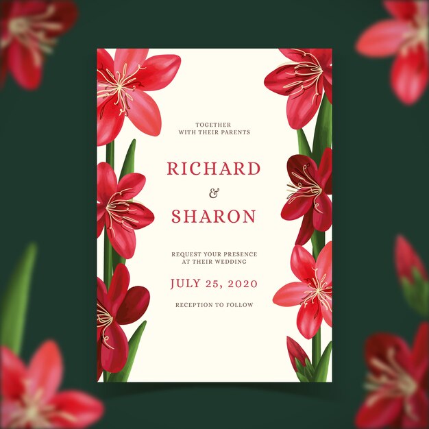 Wedding invitation template with floral theme