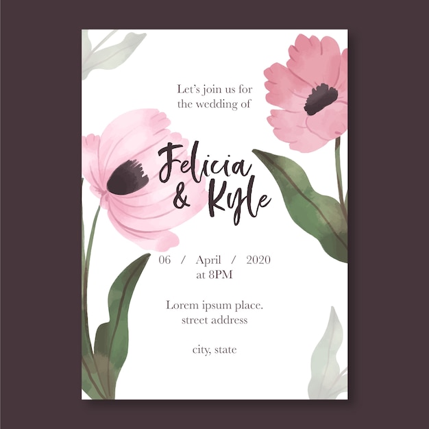 Wedding invitation template with flowers concept