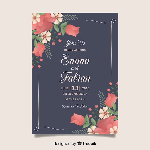 Wedding invitation template with flowers