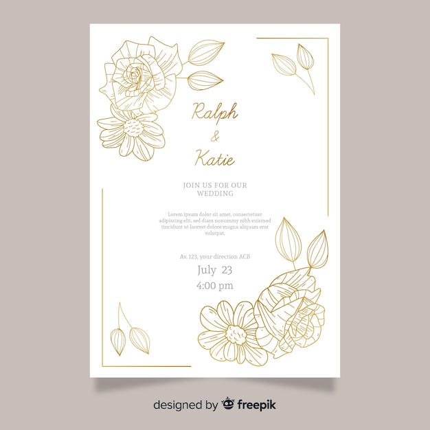 Wedding invitation template with flowers