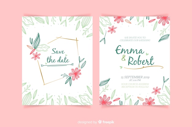 Wedding invitation template with flowers