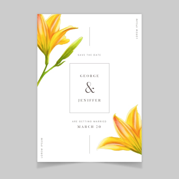 Free vector wedding invitation template with flowers