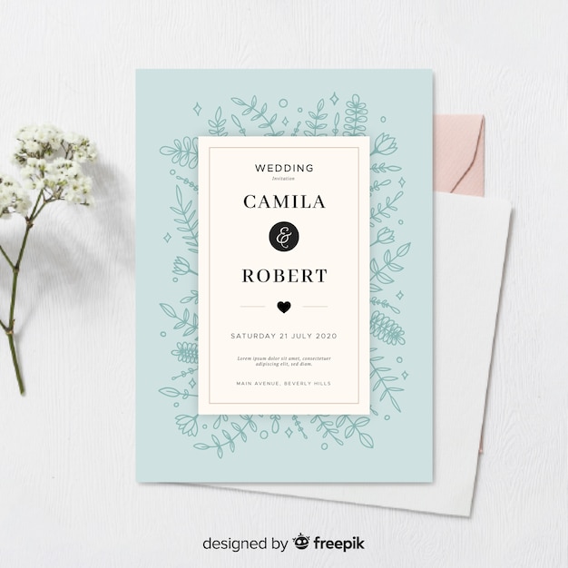 Free Vector wedding invitation template with flowers