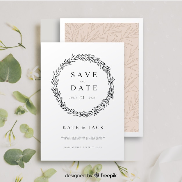 Free Vector wedding invitation template with flowers