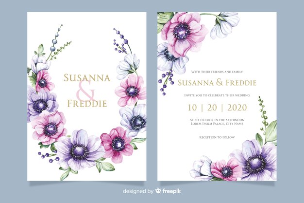 Wedding invitation template with flowers