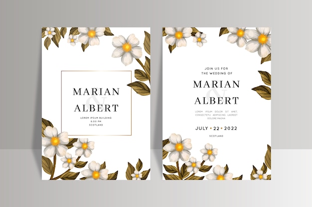 Wedding invitation template with flowers