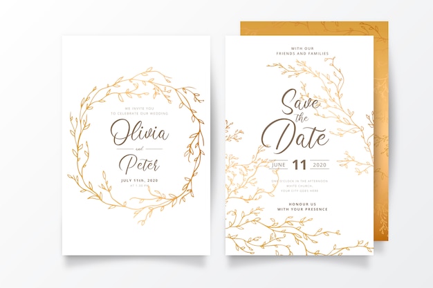 Wedding Invitation template with golden branches