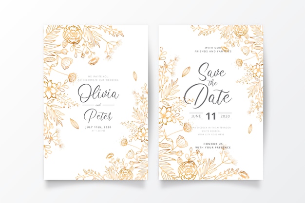 Wedding Invitation Template with Golden Nature