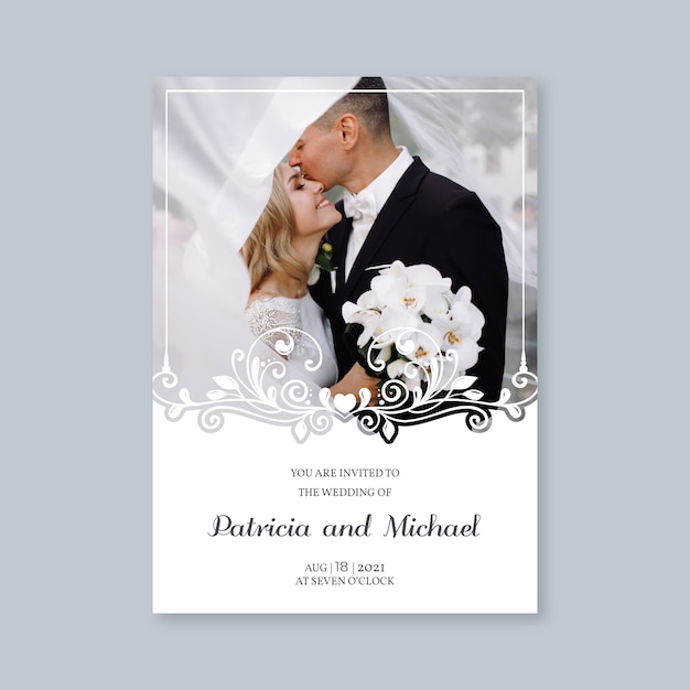 Wedding invitation template with groom and bride