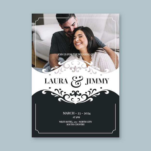 Wedding invitation template with happy couple