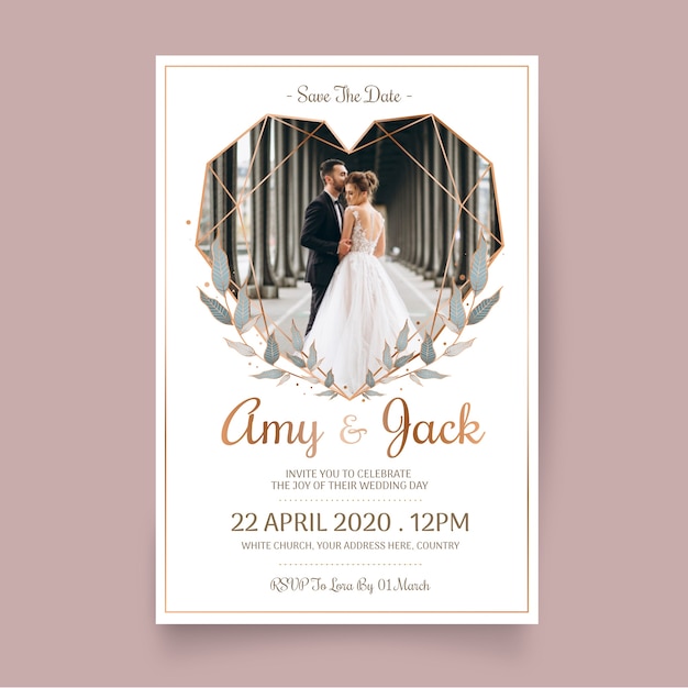 Free Vector wedding invitation template with image