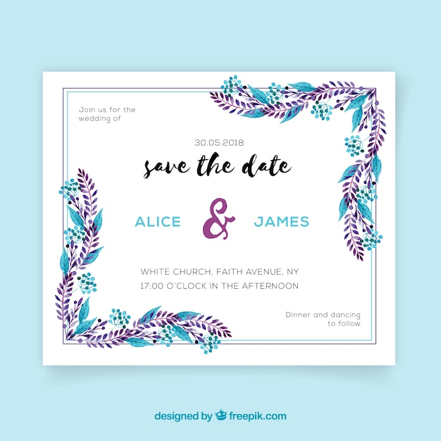 Wedding invitation template with leaves