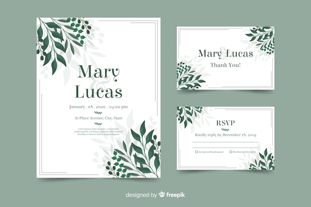 Free Vector wedding invitation template with leaves