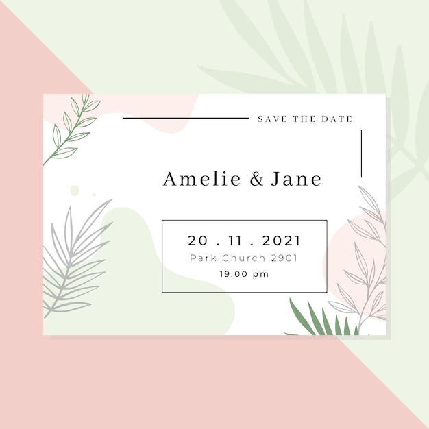 Wedding invitation template with leaves