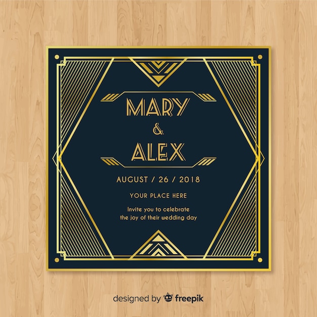 Wedding invitation template with lovely art deco concept