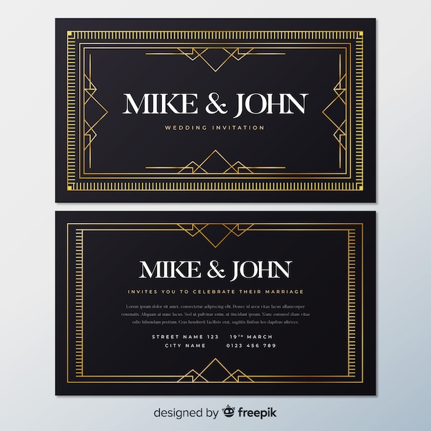 Wedding invitation template with lovely art deco design