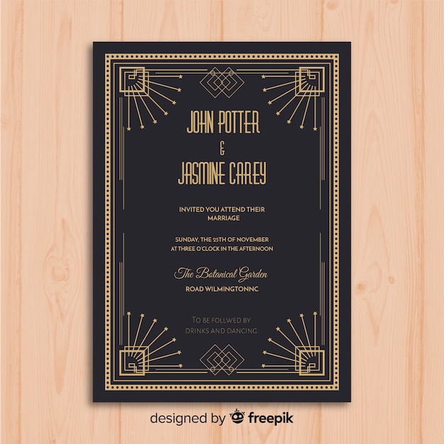 Wedding invitation template with lovely art deco design