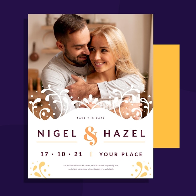 Wedding invitation template with photo of couple