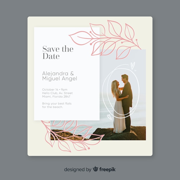 Free Vector wedding invitation template with photo