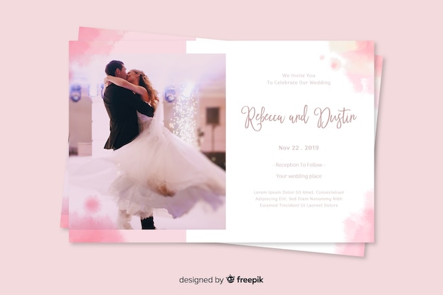 Free Vector wedding invitation template with photo