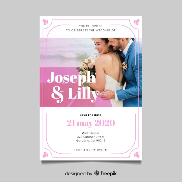 Wedding invitation template with photo