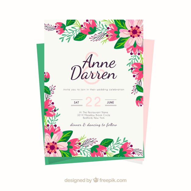 Wedding invitation template with pretty flowers