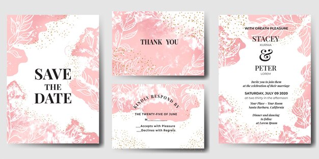 Wedding invitation watercolor abstract pink