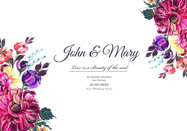 Wedding invitation watercolor flowers card background