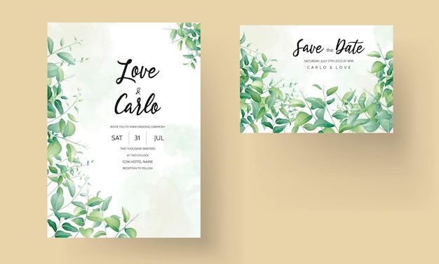 Free Vector wedding invitation for a wedding with green leaves and flowers