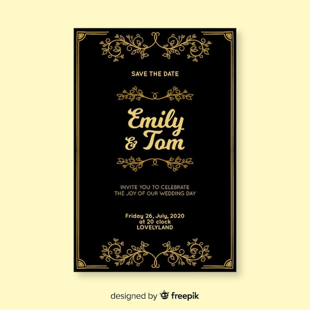 Wedding invitation with black retro template design