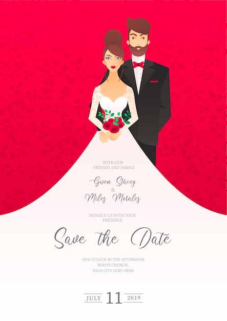 Free Vector wedding invitation with characters