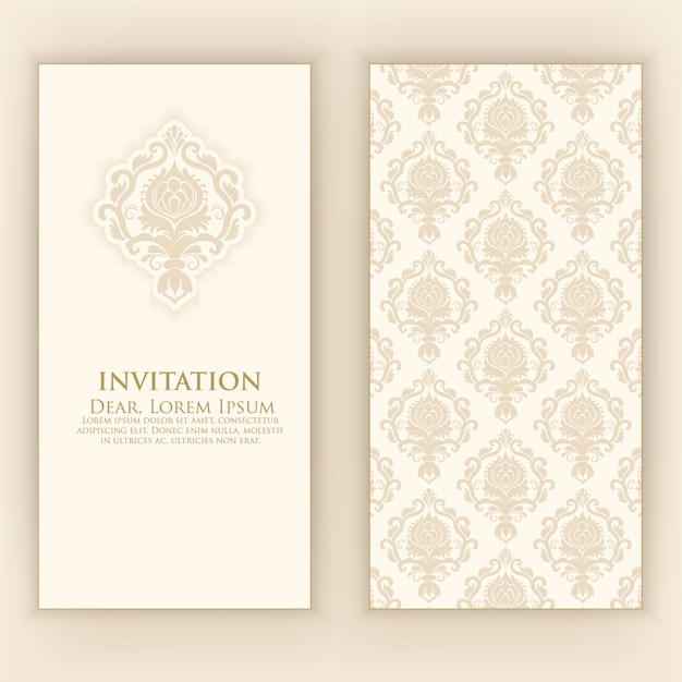 Wedding invitation with elegant damask decoration