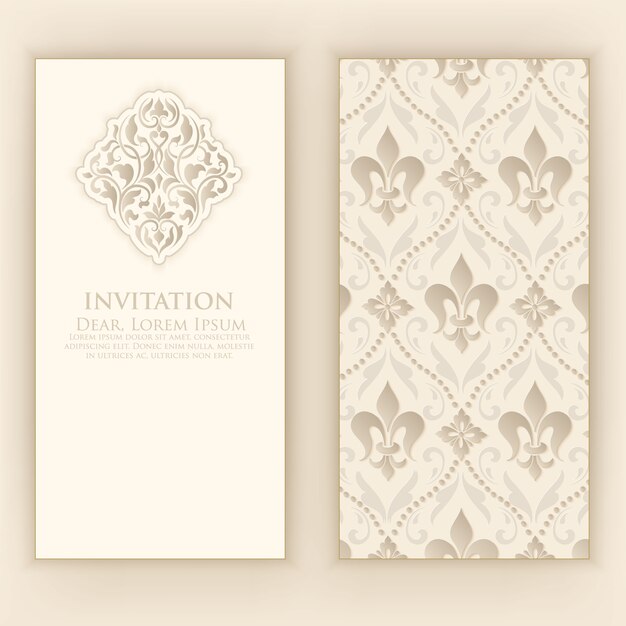 Wedding invitation with elegant damask decoration