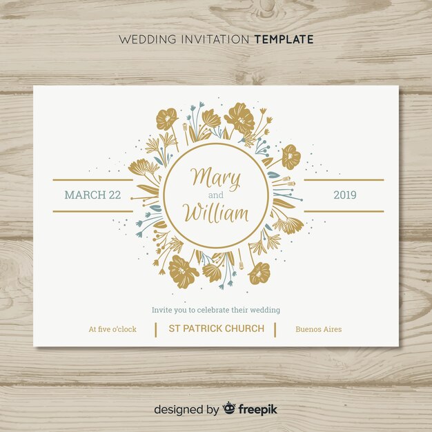 Free Vector wedding invitation with floral elements