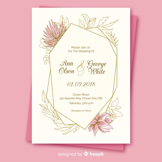 Wedding invitation with floral elements