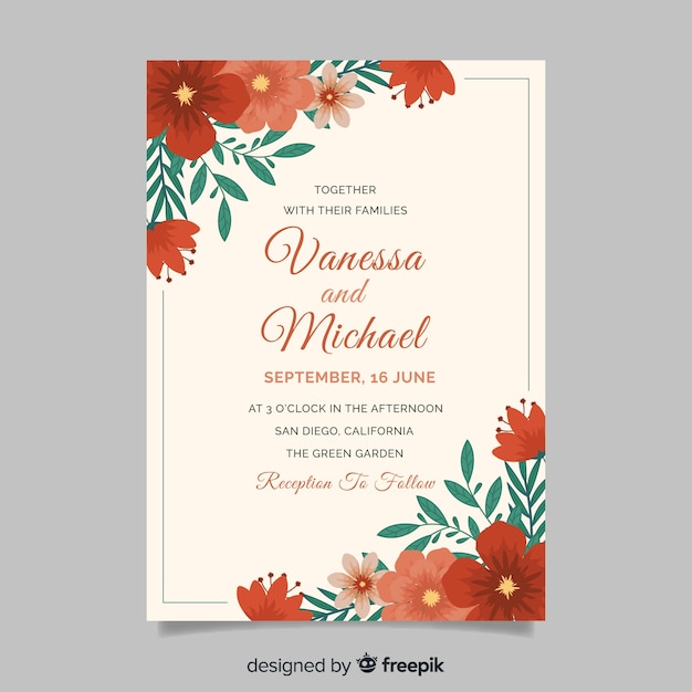 Wedding invitation with floral elements