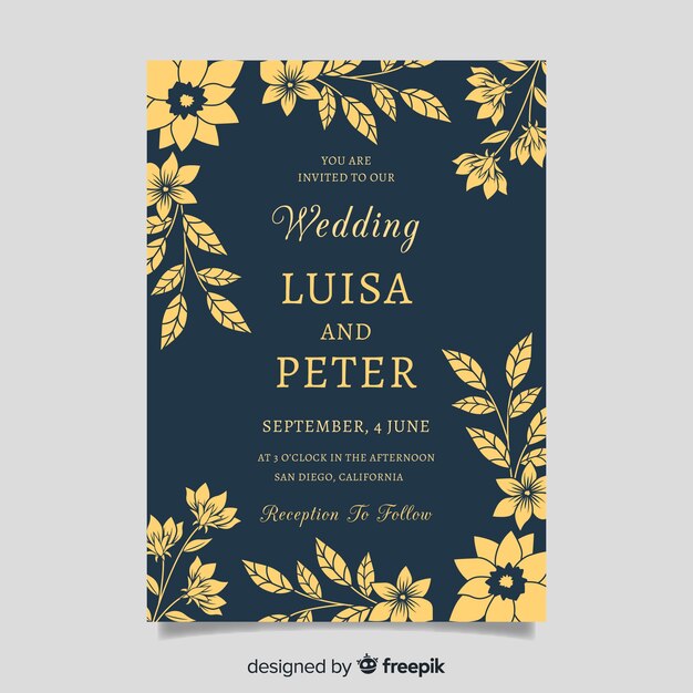 Wedding invitation with floral elements