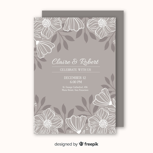 Free Vector wedding invitation with floral elements