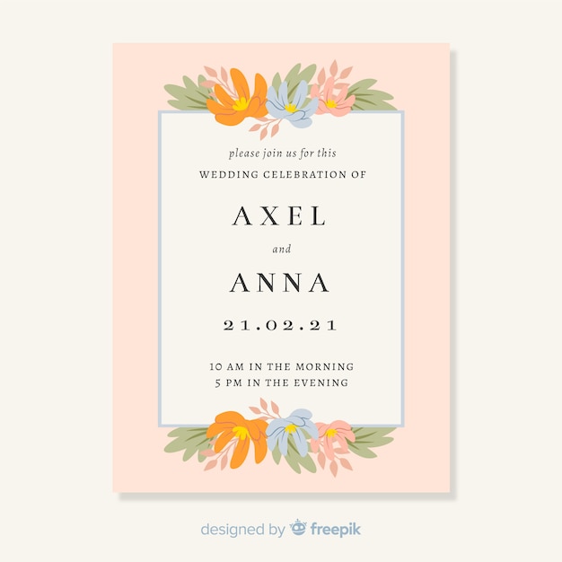 Wedding invitation with floral elements