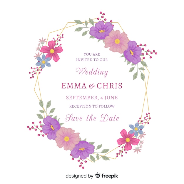 Wedding invitation with floral frame