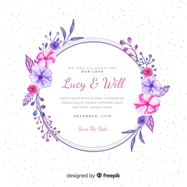 Wedding invitation with floral frame