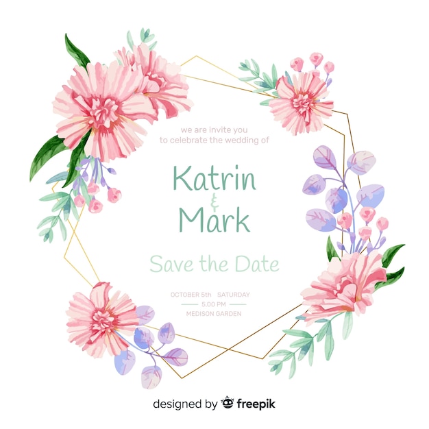 Wedding invitation with floral frame