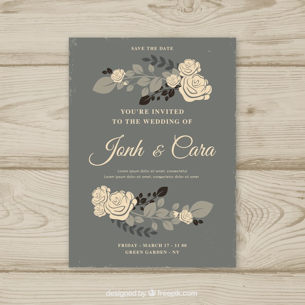 Free Vector wedding invitation with floral ornaments